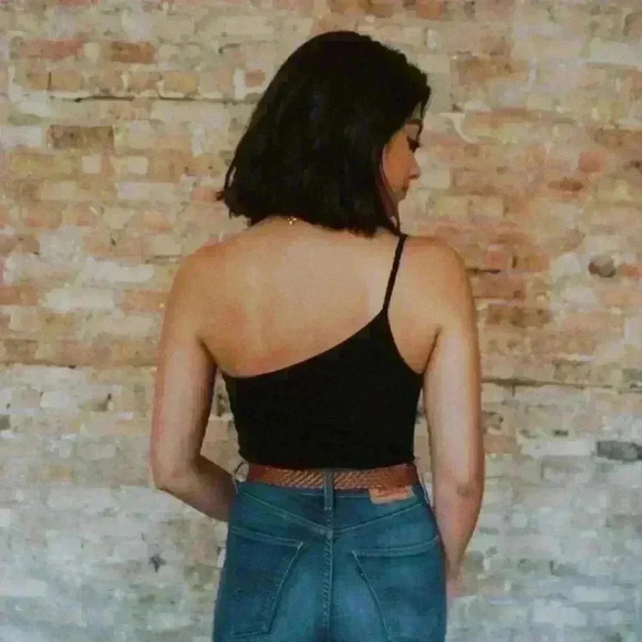 Black Ribbed One-Shoulder Bodysuit - Picture 2 of 5